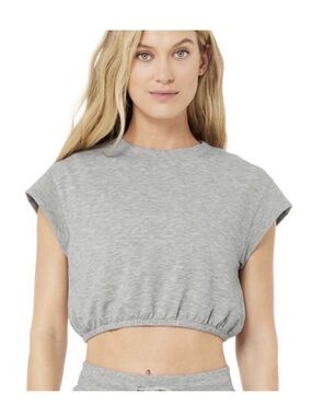 ALO Yoga Short Sleeve Cropped Tee - Light Gray